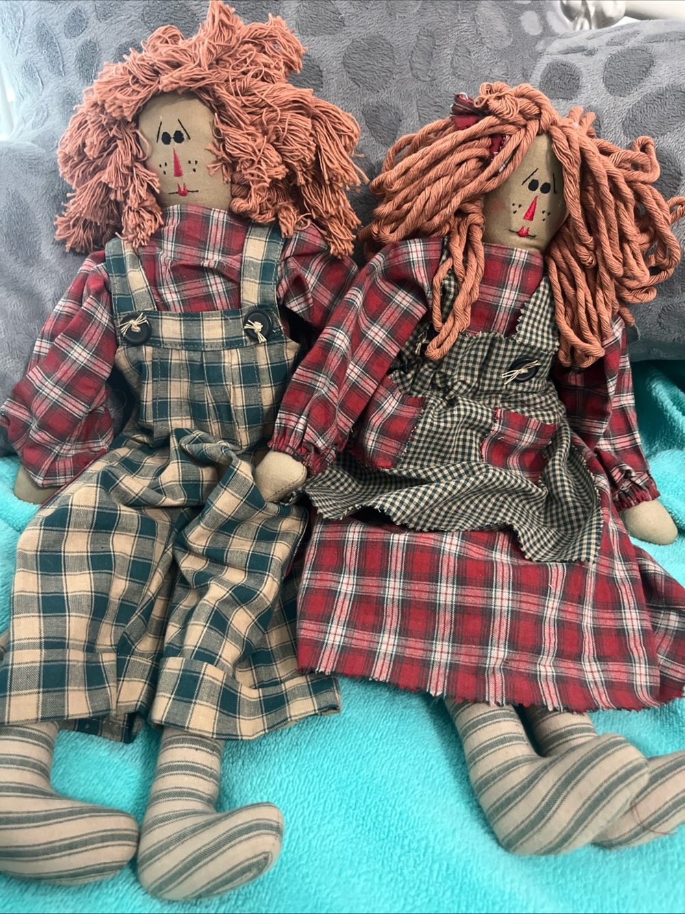 Boyds Bear Retired Artisan  Rag Doll Pair in Red & Tan